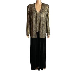 Patra Vtg Black Gold Glitter Evening 2 Pc Dress & Jacket Formal Maxi Dress 20